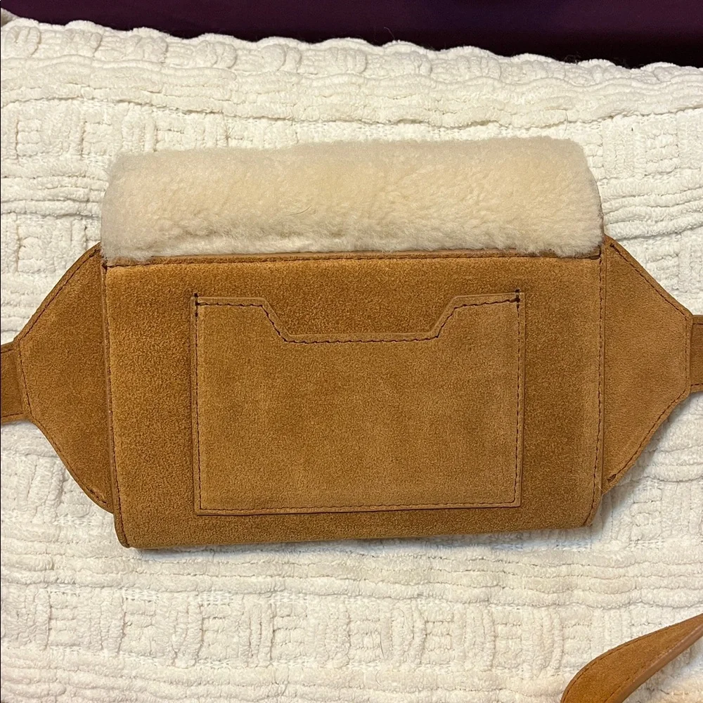 NWT IRO PARIS Horu Calfskin Suede Shearling Belt Bag in Camel/Cream - Picture 4 of 5